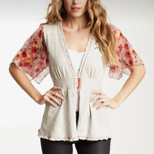Nick & Mo Cotton Blooming Flutter Sleeve Embroidered Floral Cardigan